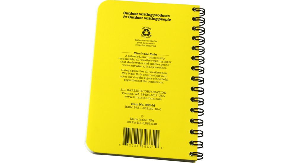 Rite in the Rain MINI-SPIRAL MEMO NOTEBOOK, Yellow, 3 1/4 x 5 393-M
