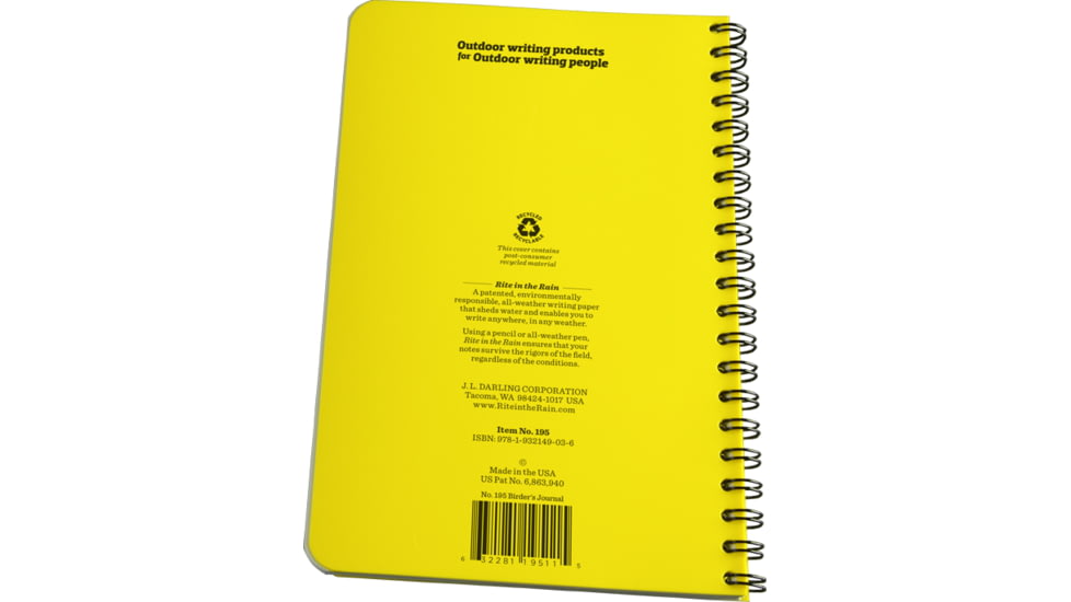 Rite in the Rain SPIRAL NOTEBOOK - BIRDERS, Yellow, 4 5/8 x 7 195