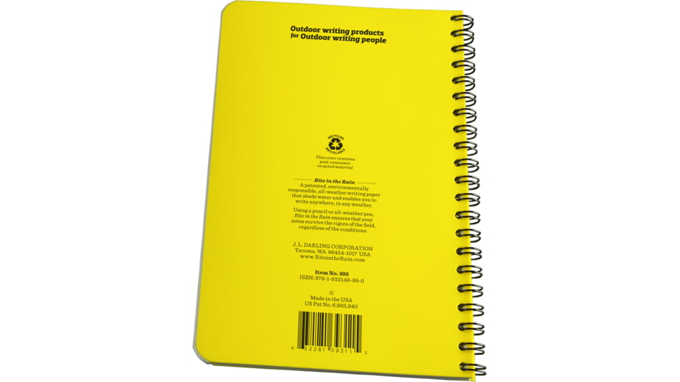 Rite in the Rain SPIRAL NOTEBOOK - JOURNAL, Yellow, 4 5/8 x 7 393