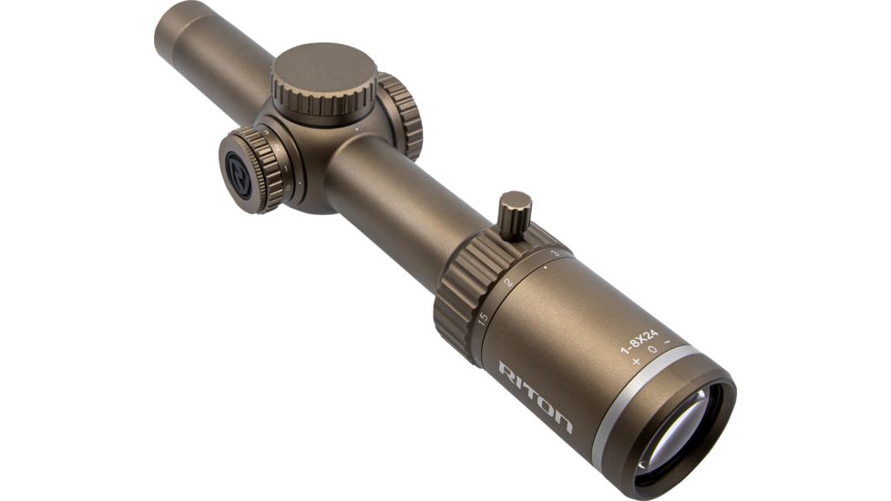 Riton Optics X3 Tactix Rifle Scope, 1-8x24mm, 30mm Tube, Second Focal Plane, OT Reticle, Anodized, FDE, Red, 3T18ASIB