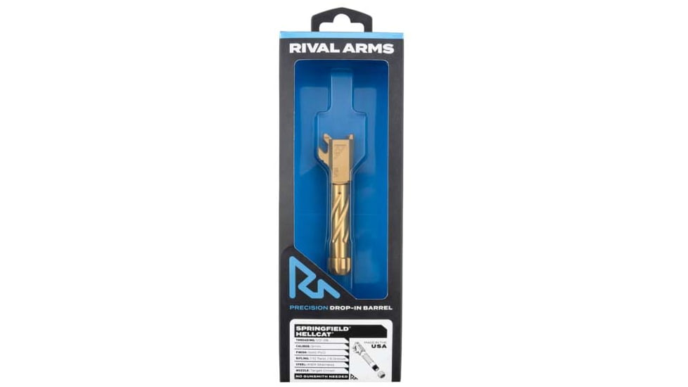 Rival Arms Precision V1 Spiral Fluted Barrel, Springfield Hellcat, 1-10 Twist, Gold, PVD Stainless Steel, RARA20H101E