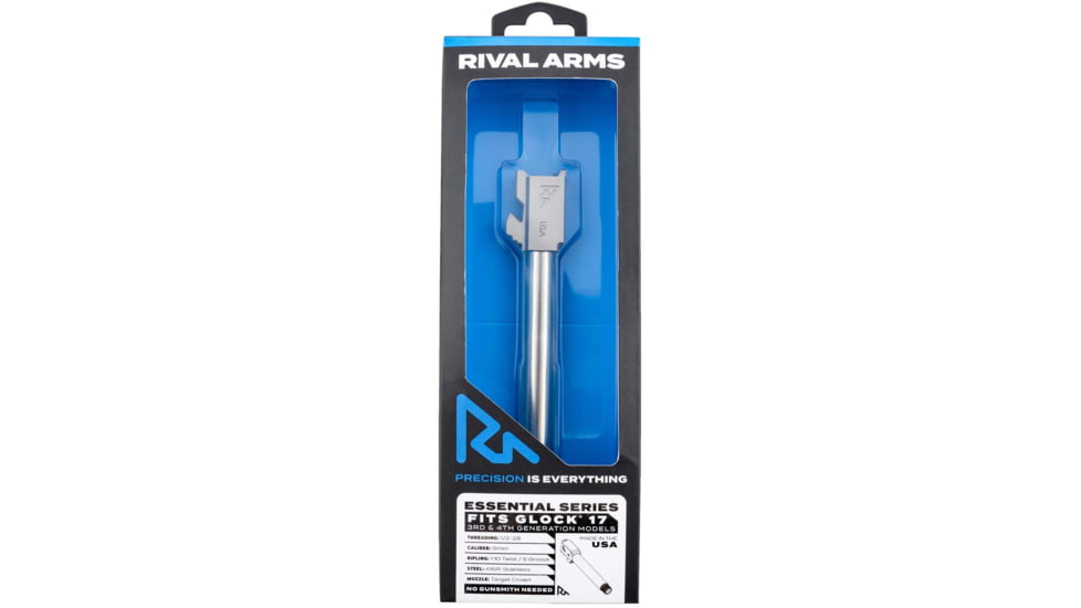 Rival Arms V2 Threaded Barrel, Glock 17, 9mm Luger, 5in, 1-10 Twist, 1/2-28 Thread, Silver, RA-RA22G102D