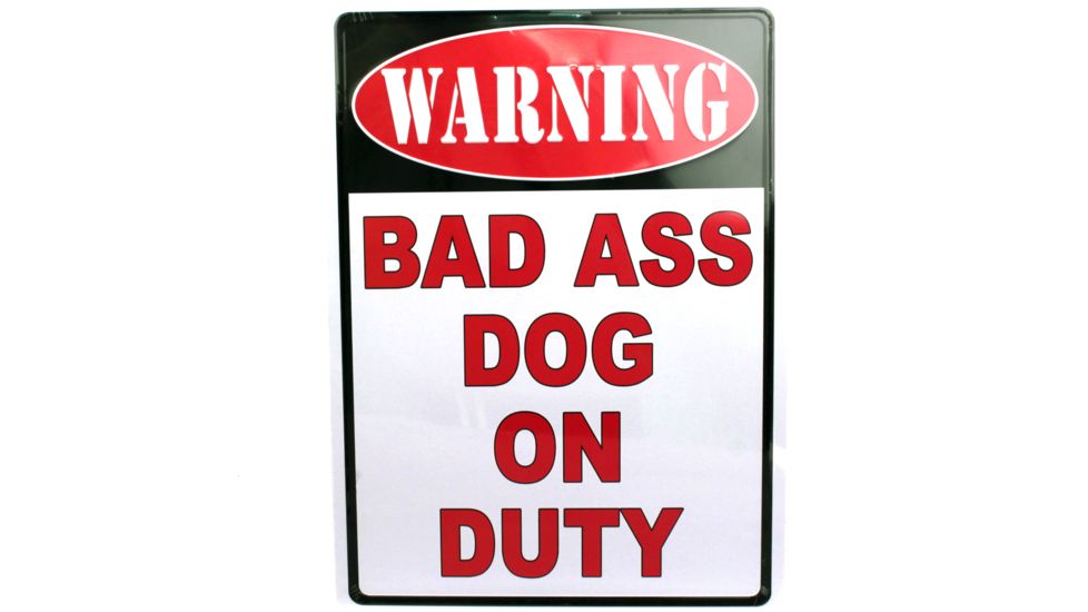 River's Edge 12in.x17in. Weatherpoof Rolled Edge Tin Sign, Warning-Bad Ass Dog 184657