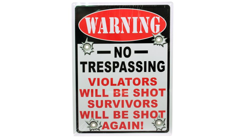 River's Edge 12in.x17in. Weatherpoof Rolled Edge Tin Sign, Warning-No Trespassing 184658