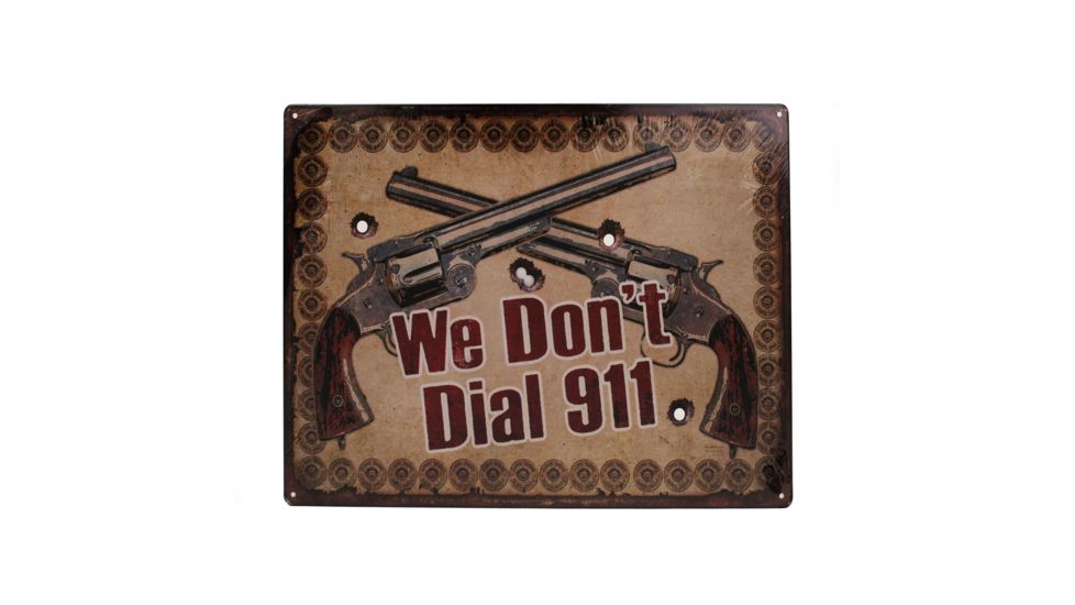 River's Edge 12in.x17in. Weatherpoof Rolled Edge Tin Sign, We Don't Dial 911 184665
