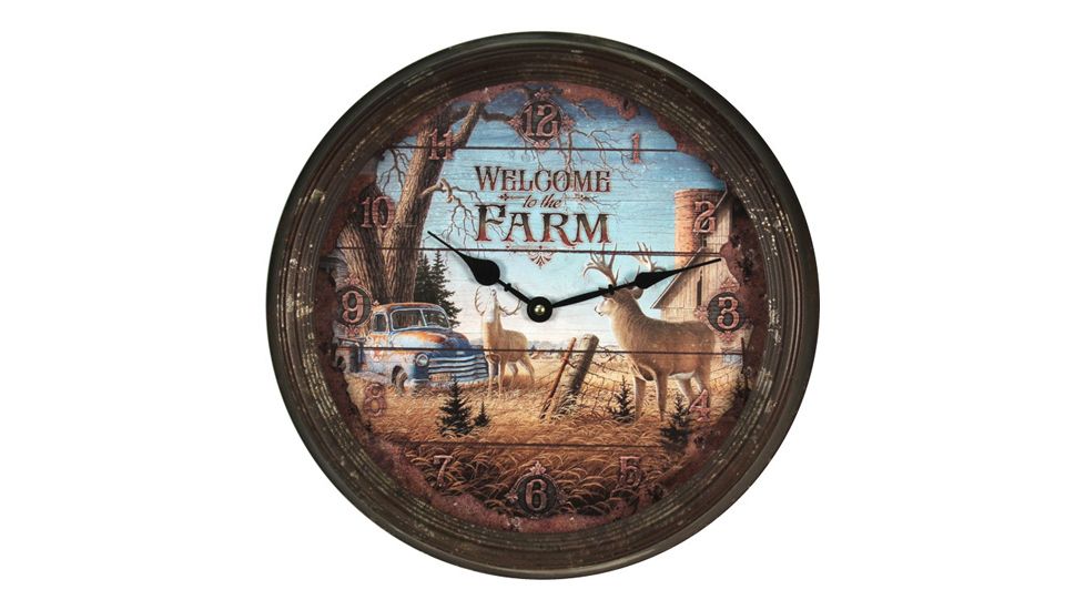 River's Edge 15in. Diameter Metal Clock, Welcome Deer 195116
