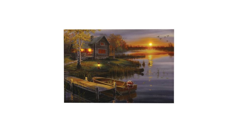 River's Edge 24 X 16 LED Wall Art Autumn Lake Cabin 1781