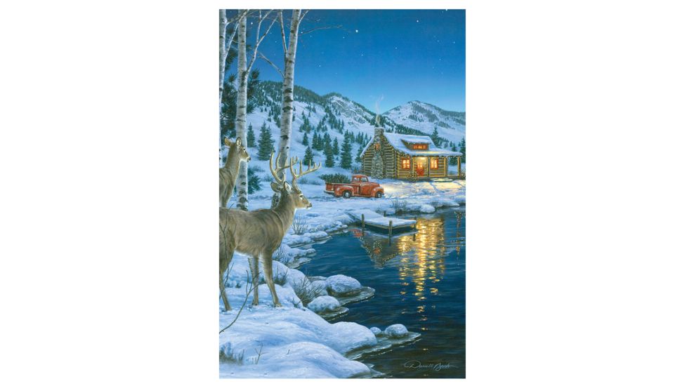 River's Edge 24 X 16 LED Wall Art - Cabin W/ Deer 1783