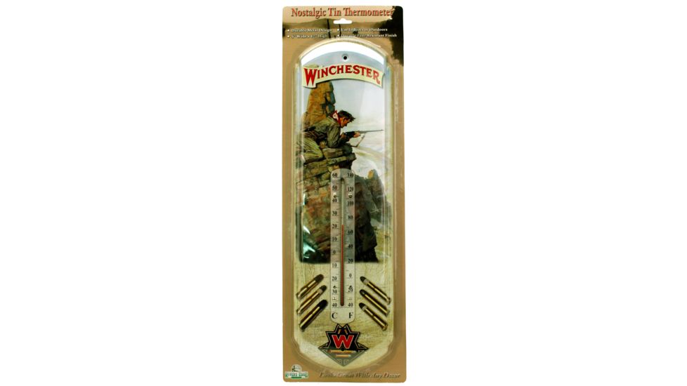 River's Edge 5in.x17in. Tin Durable Power Coated Thermometer, Winchester Hunter 184540