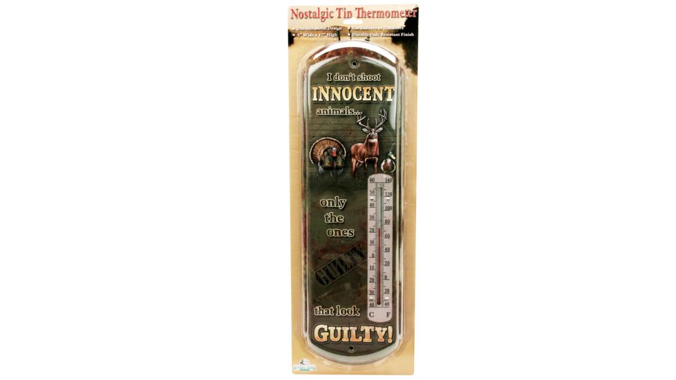 River's Edge 5in.x17in. Tin Durable Power Coated Thermometer, Innocent Animals 184561