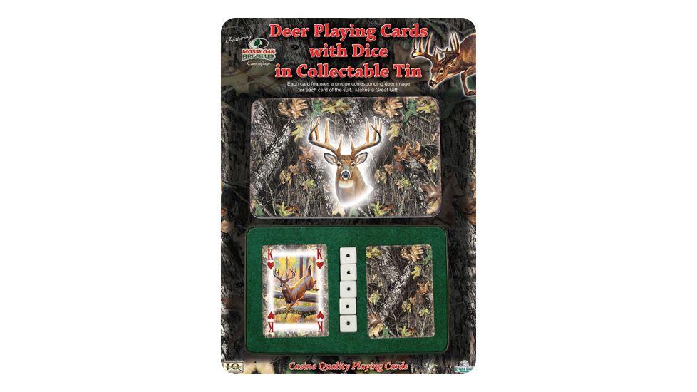 River's Edge Casino 2-Deck Playing Cards, Mossy Oak Camo/Deer Images, 5 Dice, Gift Tin 184573