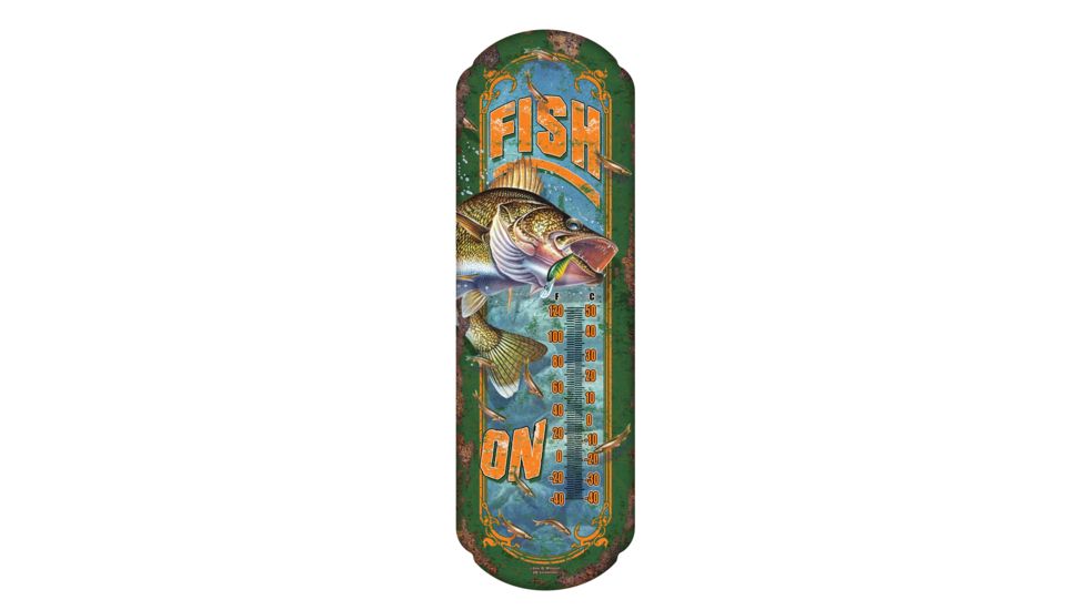 River's Edge Fish On Tin Thermometer 1244