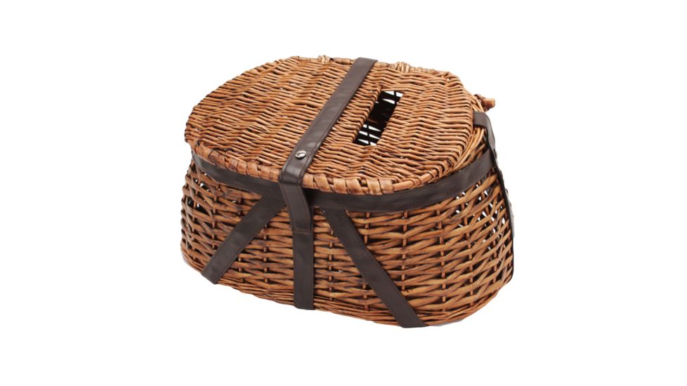 River's Edge Wicker and Faux Leather Antiqued Tightly Woven Fishing Creel 184624