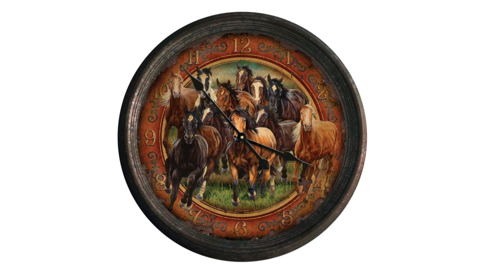 Rivers Edge Clock,15-inch, Horse Scene, Rusted, 1021