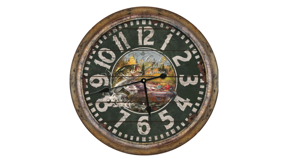 Rivers Edge Clock, 26-inch, Distressed Fishing, 1030