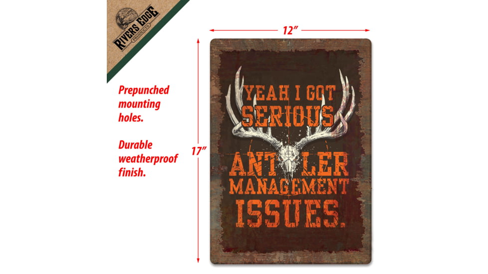 Rivers Edge Tin Sign, Antler Management, 12 x 17 in, 2210