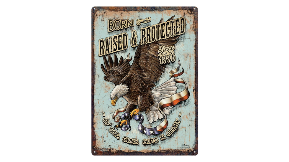 Rivers Edge Tin Sign, Born Raised and Protect, 12 x 17 in, 4514