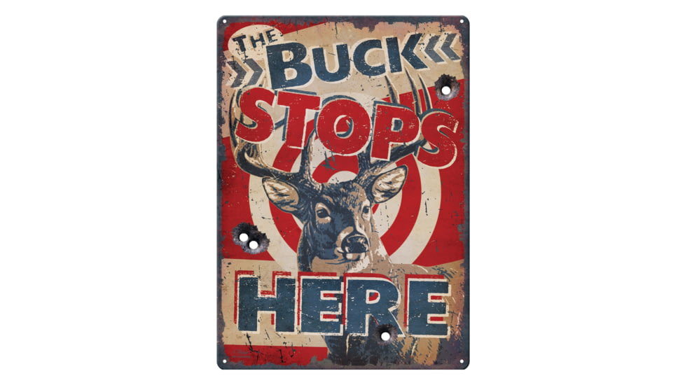 Rivers Edge Tin Sign, Buck Stops, 12 x 17 in, 1566