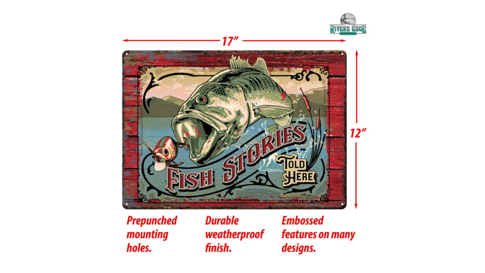 Rivers Edge Tin Sign, Fish Stories, 12 x 17 in, 2268