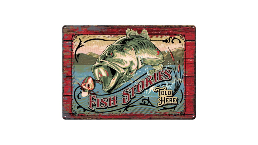 Rivers Edge Tin Sign, Fish Stories, 12 x 17 in, 2268