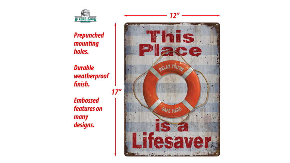 Rivers Edge Tin Sign, Lifesaver, 12 x 17 in, 4501