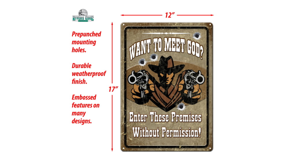 Rivers Edge Tin Sign, Meet God, 12 x 17 in, 1592