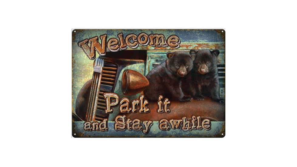 Rivers Edge Tin Sign, Park It Bear, 12 x 17 in, 2257