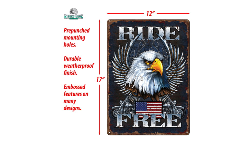 Rivers Edge Tin Sign, Ride Free, 12 x 17 in, 1593