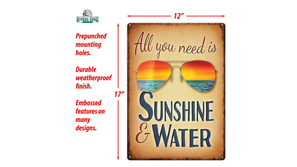 Rivers Edge Tin Sign, Sunshine and Water, 12 x 17 in, 4500