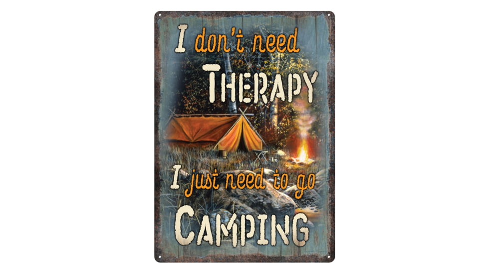 Rivers Edge Tin Sign, Therapy Camping, 12 x 17 in, 4504