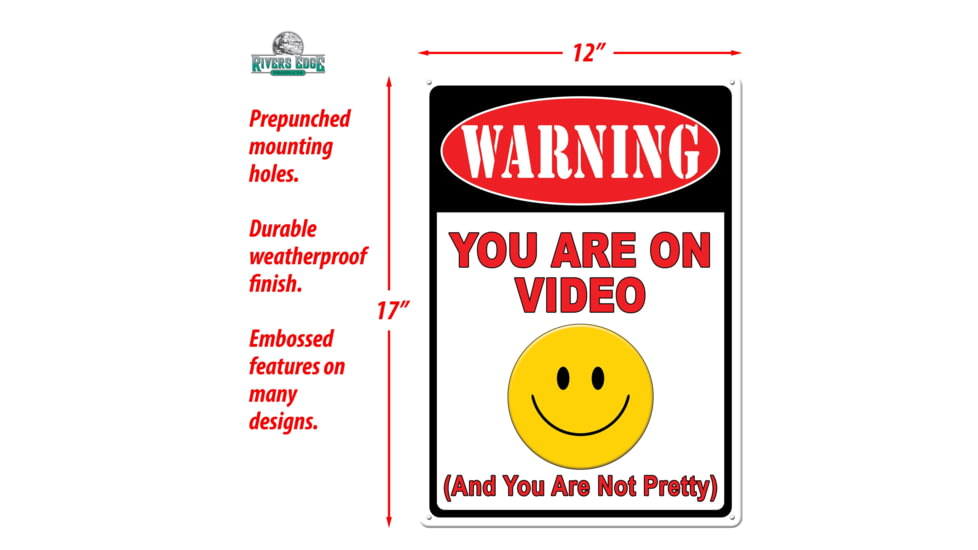 Rivers Edge Tin Sign, Warning On Video, 12 x 17 in, 2262