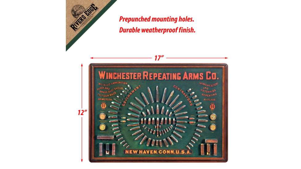 Rivers Edge Tin Sign, Winchester Cartridge Board, 12 x 17 in, W1011