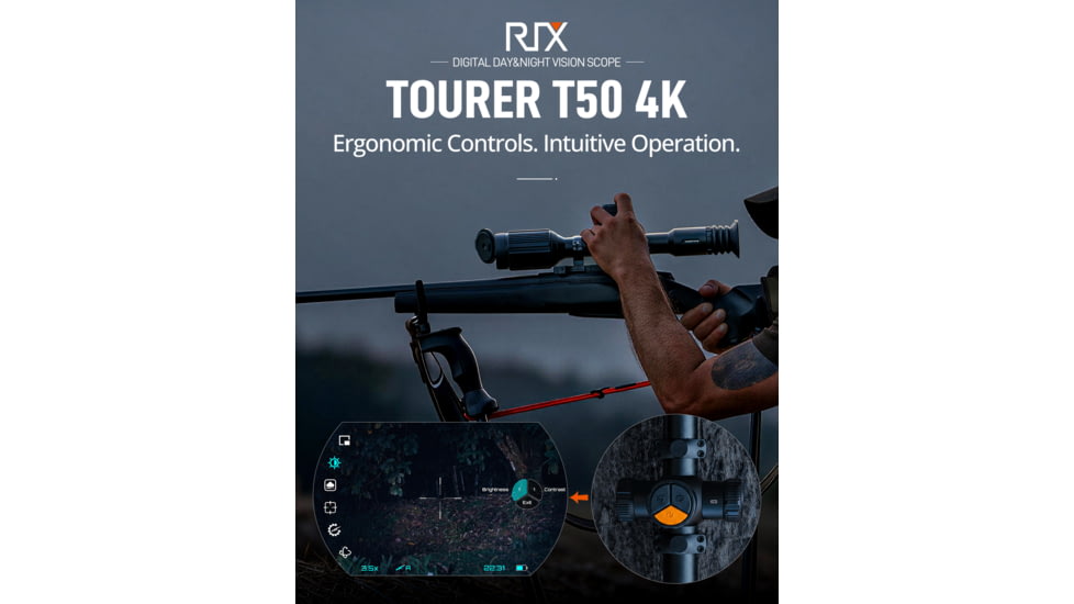 RIX Tourer T50 Digital Night Vision Rifle Scope, 3.5-28x50mm, 4K UHD Sensor, F1.2 Lens, Black, RIX Tourer T50