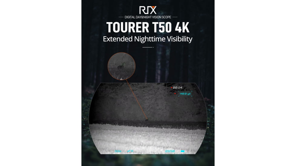 RIX Tourer T50 Digital Night Vision Rifle Scope, 3.5-28x50mm, 4K UHD Sensor, F1.2 Lens, Black, RIX Tourer T50