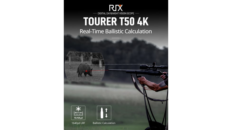 RIX Tourer T50 Digital Night Vision Rifle Scope, 3.5-28x50mm, 4K UHD Sensor, F1.2 Lens, Black, RIX Tourer T50
