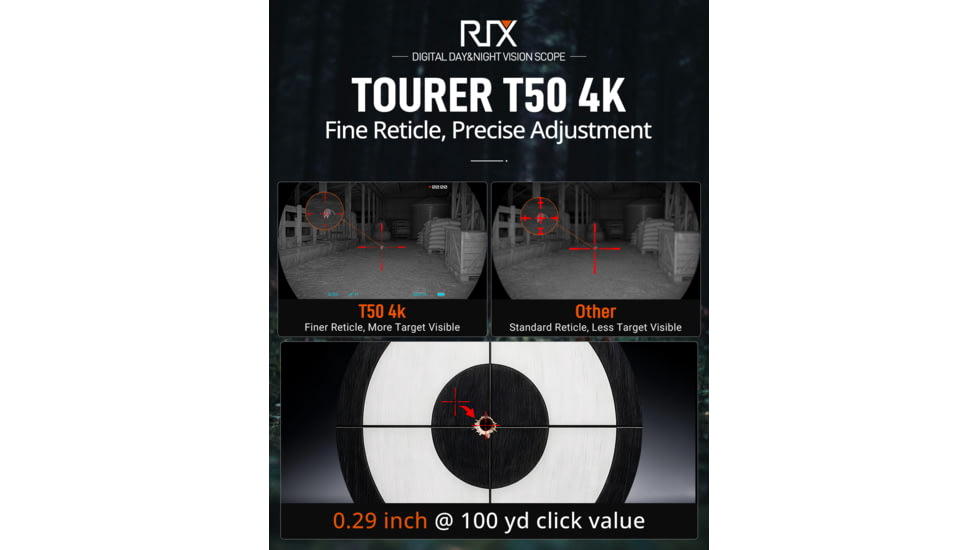 RIX Tourer T50 Digital Night Vision Rifle Scope, 3.5-28x50mm, 4K UHD Sensor, F1.2 Lens, Black, RIX Tourer T50