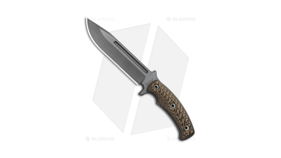 RMJ Tactical Combat Africa Fixed Blade Knife, 7.00in, 80CrV2, Clip Point Blade, G10 Brown Handle, Gray/Brown, 11.75in, BHQ-76563