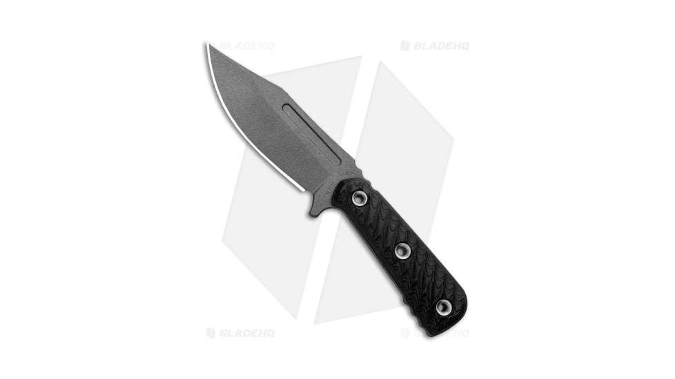 RMJ Tactical UCAP Fixed Blade Knife, 4.25in, 52100, Clip Point Blade, G10 Black Handle, Gray/Black, 8.125in, BHQ-94301
