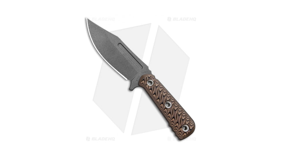 RMJ Tactical UCAP Fixed Blade Knife, 4.25in, 52100, Clip Point Blade, G10 Brown Handle, Gray/Brown, 8.125in, BHQ-94303