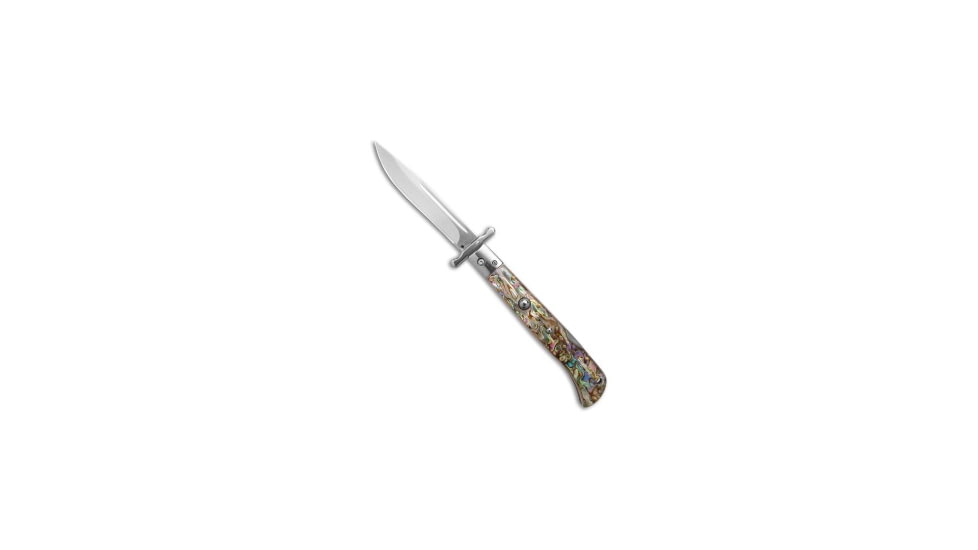Roma AKC World 11 Automatic Folding Knife, 4.625in, 440, Drop Point Blade, Abalone, Blue/Brown/Green/Pink Handle, Blue/Brown/Green/Pink/Steel, 11.00 inch, BHQ-192074