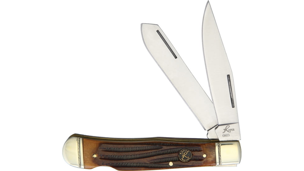 Roper Knives Double Action Lockback Folding Knife, Satin 1065 Carbon Steel Clip/ Spey Blades, Coffee Brown Jigged Bone Handle, RP0004CBB