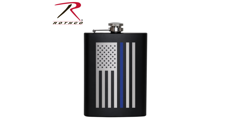 Rothco Thin Blue Line Flag Flask, Stainless Steel, 8oz, 1687