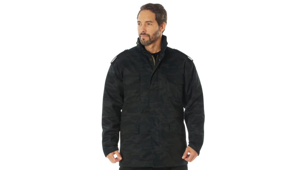 Rothco Camo M-65 Field Jacket, L, Midnight Black Camo, 12072-MidnightBlackCamo-L