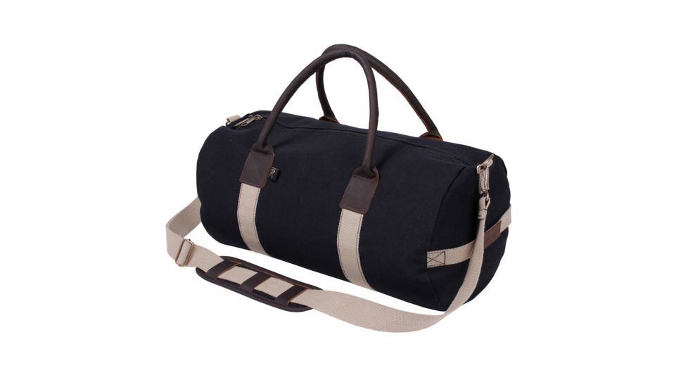 Rothco Canvas &amp; Leather Gym Duffle Bag, Black, 2621-Black
