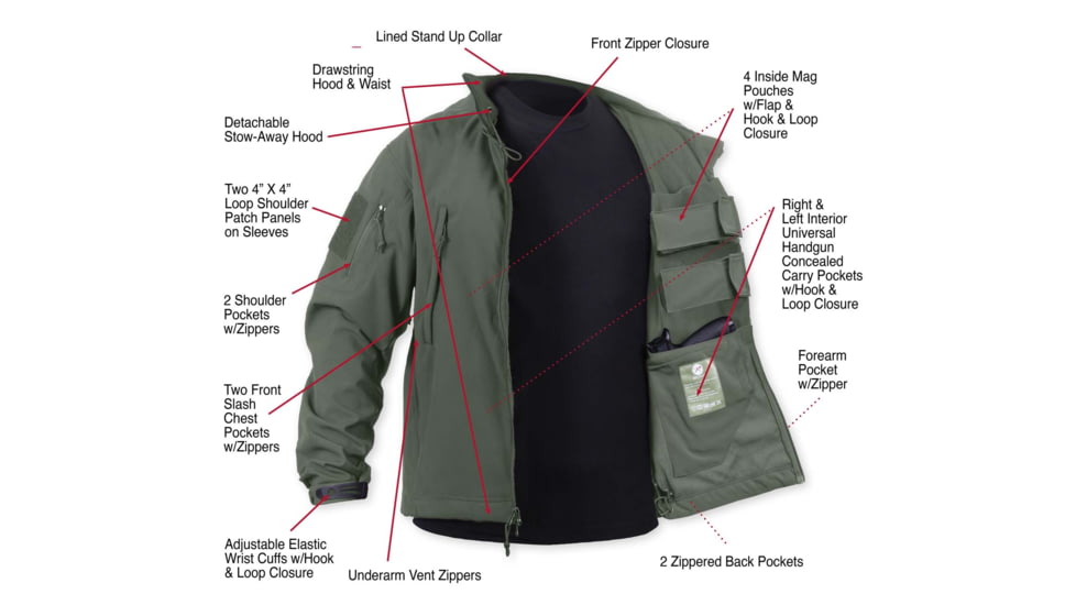 Rothco Concealed Carry Soft Shell Jacket, Olive Drab, 3XL, 55587-OliveDrab-3XL