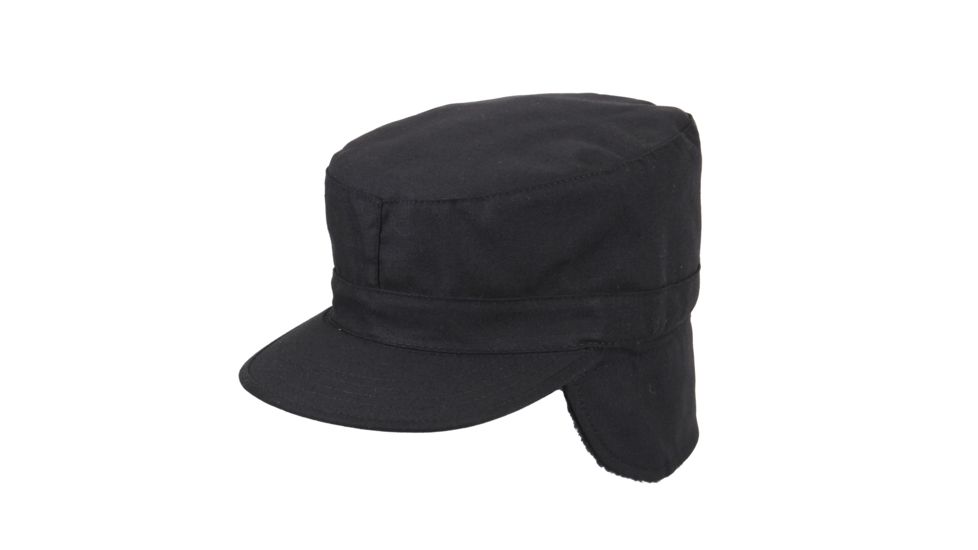 Rothco G.I. Type Combat Caps w/ Flaps, Black, 7, 5812-Black-7