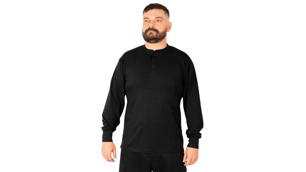 Rothco Long Sleeve Henley T-Shirt - Mens, Black, Small, 21020-Black-S