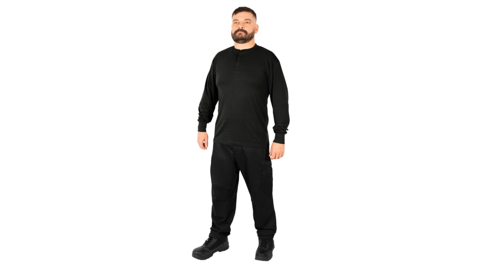 Rothco Long Sleeve Henley T-Shirt - Mens, Black, Small, 21020-Black-S