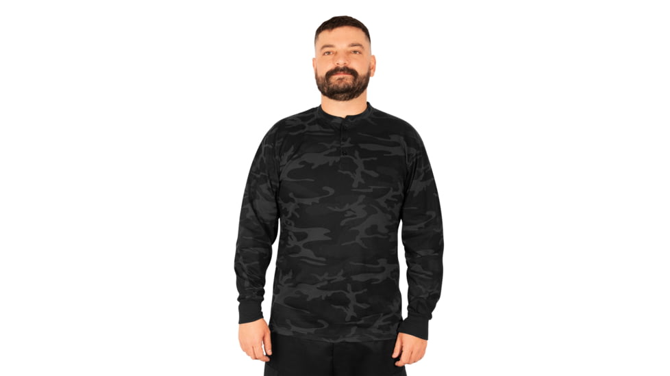 Rothco Long Sleeve Henley T-Shirt - Mens, Midnight Black Camo, Extra Large, 21040-MidnightBlackCamo-XL