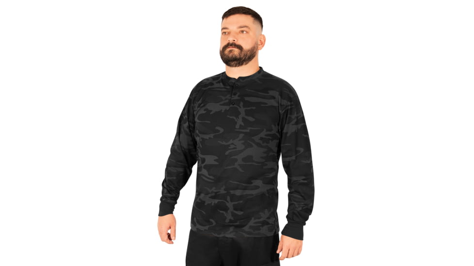 Rothco Long Sleeve Henley T-Shirt - Mens, Midnight Black Camo, Extra Large, 21040-MidnightBlackCamo-XL
